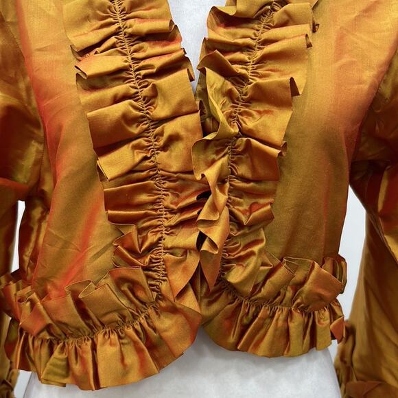 Richard K Tsao Womens Size ? Hand Woven Thai Silk Gold Belaro Ruffle Jacket - Picture 2 of 14